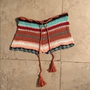 Knitted festival style striped shorts